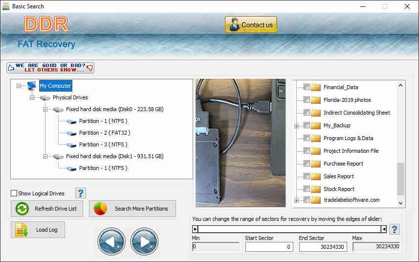 Screenshot of Laptop Vista FAT Data Recovery