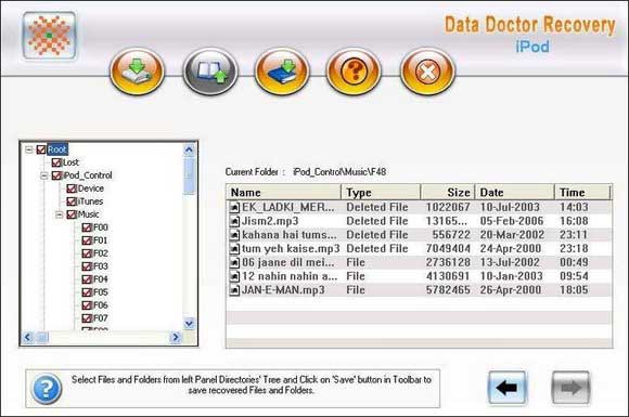 Screenshot of iPod Music Files Salvage Tool