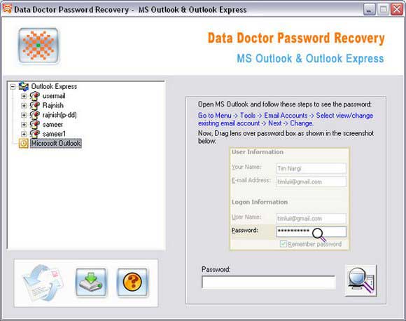 Screenshot of Outlook Password Unlock